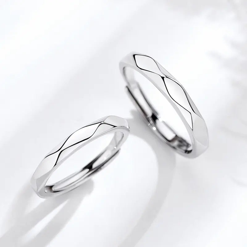Black and White Diamond Couple Rings - Simple Silver Design