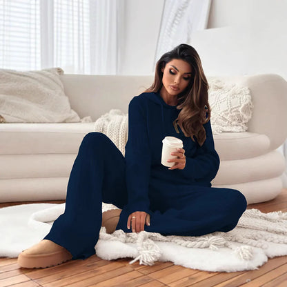 Hooded Knitted Lounge Set | Autumn Winter Two-Piece Outfit