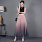 High-Waisted Pleated Skirt with Gradient Mesh Design