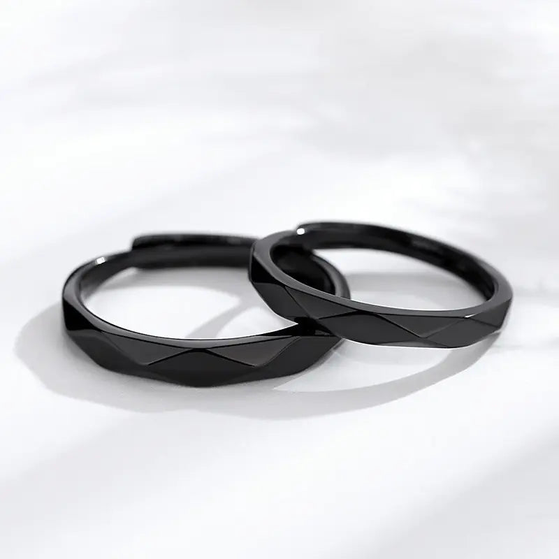 Black and White Diamond Couple Rings - Simple Silver Design