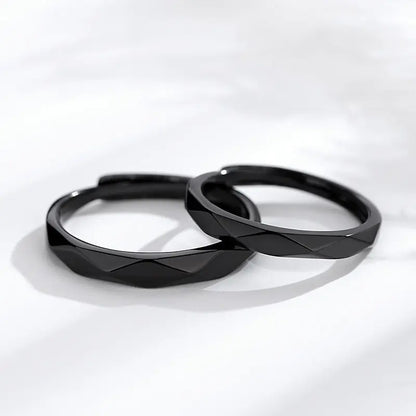 Black and White Diamond Couple Rings - Simple Silver Design