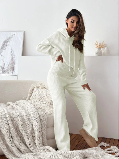 Hooded Knitted Lounge Set | Autumn Winter Two-Piece Outfit