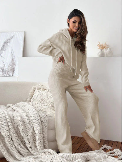Hooded Knitted Lounge Set | Autumn Winter Two-Piece Outfit