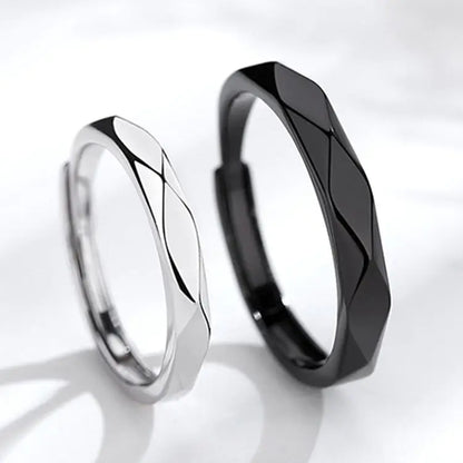 Black and White Diamond Couple Rings - Simple Silver Design