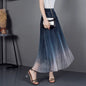 High-Waisted Pleated Skirt with Gradient Mesh Design